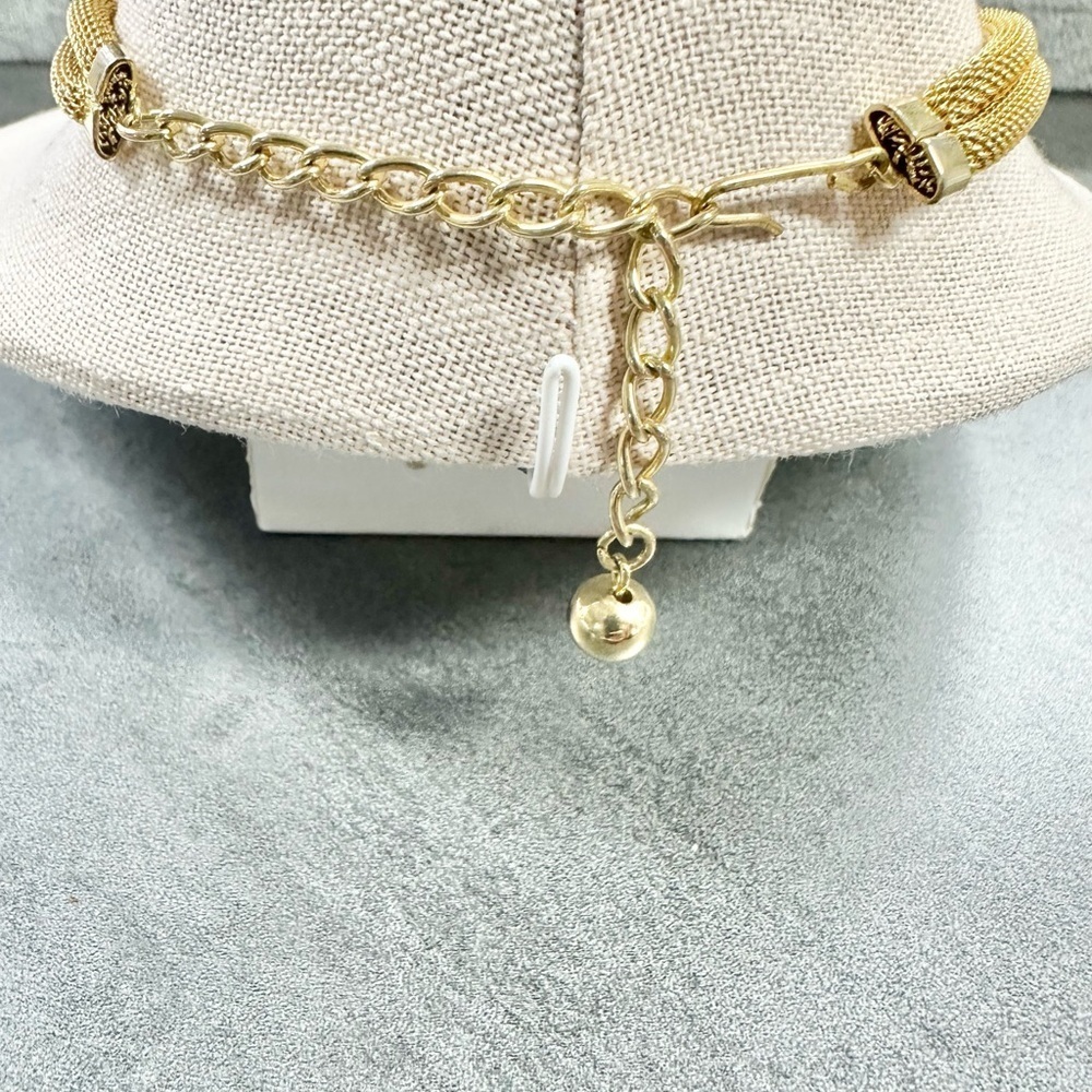Vintage Gold Tone Mesh Double Chain Knott Choker Necklace - Picture 3 of 3